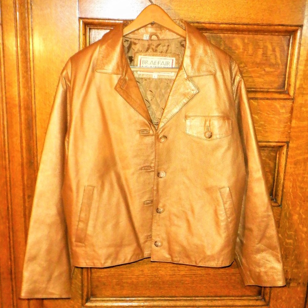*** 90's Vintage BRAEFAIR  *** Leather JACKET Unisex Mod Hipster